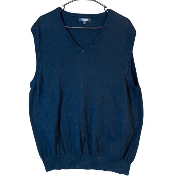 Express Mens Sweater Vest Black V Neck Merino Wool Blend XLarge - Picture 1 of 11